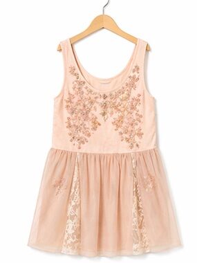 Kimchi Blue Blush Pink Beaded Lace Sheer Chiffon Camisole Tank Scoop Neck S